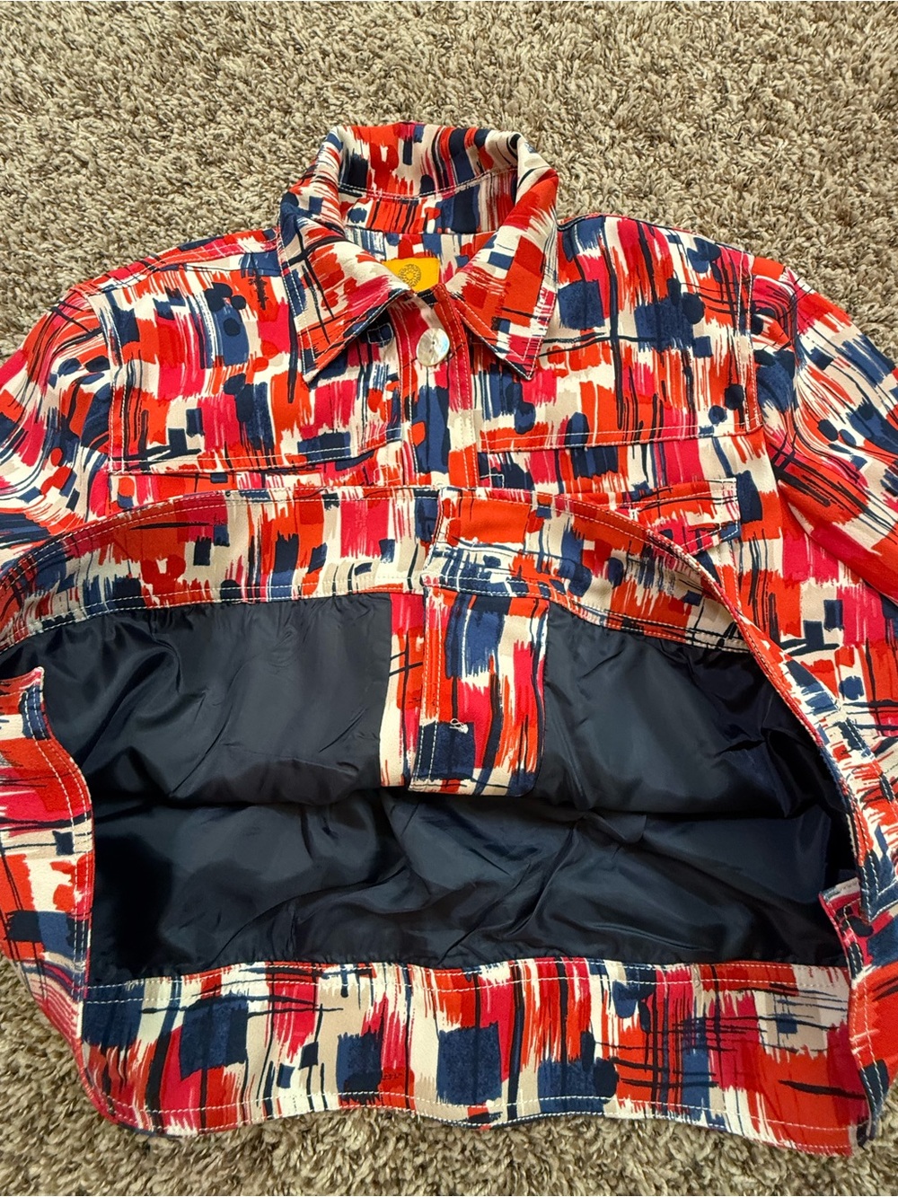 Ruby Rd. Red Navy White Brushstroke Button-Front Jacket - Picture 2 of 3